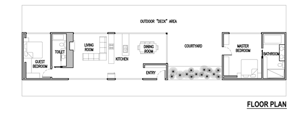 Mid-century modern outdoor deck area floor plan.