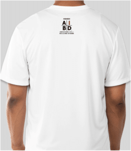 AIBD shirt back is white with the AIBD logo near the top.