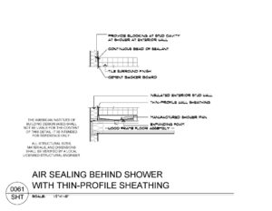 AIBD Detail 0061 AIR SEALING BEHIND SHOWER WITH THIN-PROFILE SHEATHING